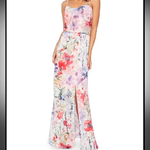 Delphine Watercolor Floral Sleeveless Column Dress with Slit - Picture 1 of 5